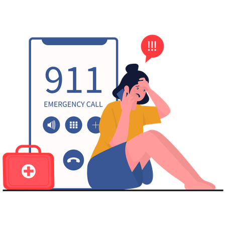 Girl doing Emergency 911 Call  Illustration