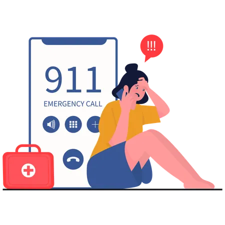 Girl doing Emergency 911 Call  Illustration