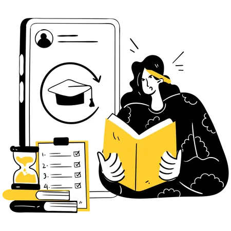 Girl doing Exam Preparation  Illustration