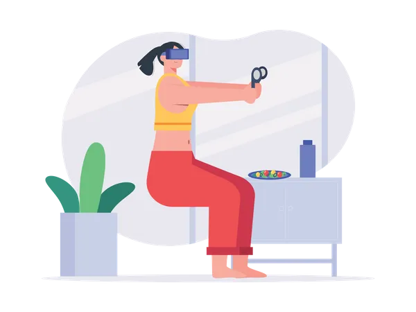 Girl doing exercise in Metaverse  Illustration