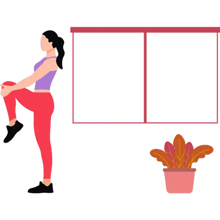 Girl doing exercise standing on one leg Illustration
