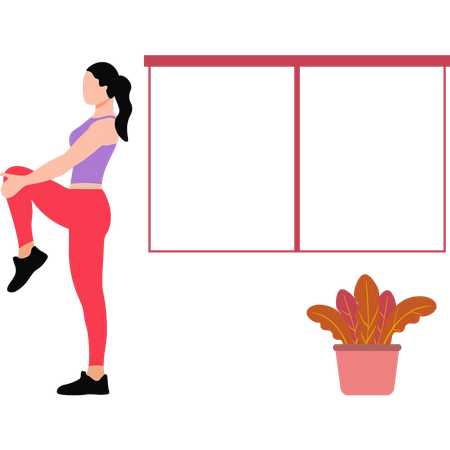 Girl doing exercise standing on one leg  Illustration