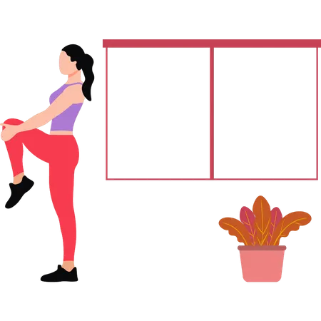 Girl doing exercise standing on one leg  Illustration