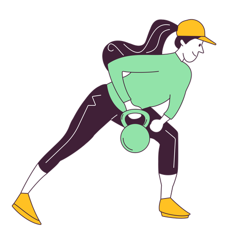 Girl doing exercise using kettlebell  Illustration