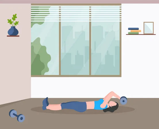 Girl doing exercise while lying on floor  Illustration
