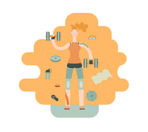 Girl Doing Exercise with Dumbbell  Illustration