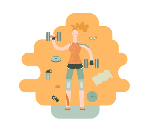 Girl Doing Exercise with Dumbbell  Illustration