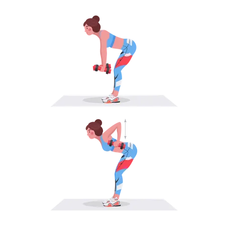 Arms Dumbbell Row Exercise Young Female Athlete Doing Fitness Exercise Fitness At Home Illustration