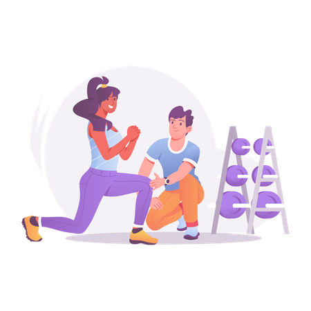 Girl doing exercise with gym trainer  Illustration