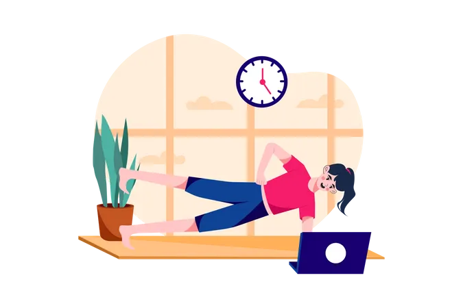 Girl doing exercises using online course  Illustration