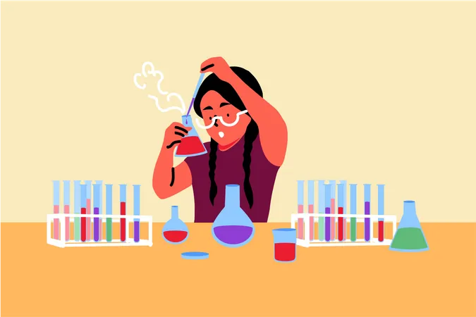 Girl doing experiment  Illustration