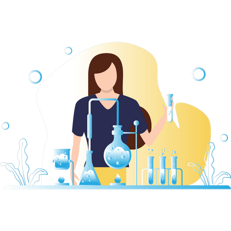 Girl doing experiment in lab Illustration
