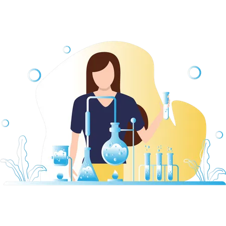 The Girl Doing Experiment In Lab Illustration