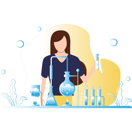 Girl doing experiment in lab  Illustration