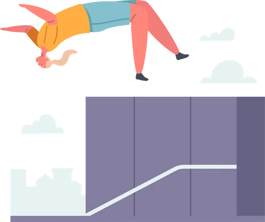 Girl doing extreme parkour stunt  Illustration