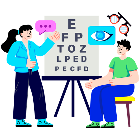 Girl doing Eye Test for patient  Illustration