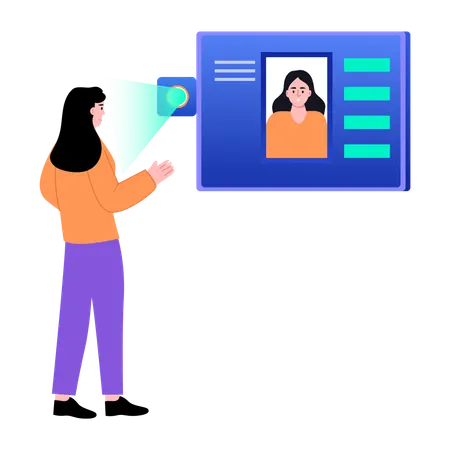 Girl doing facial recognition  Illustration