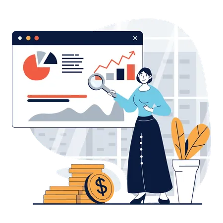 Girl doing financial analysis  Illustration