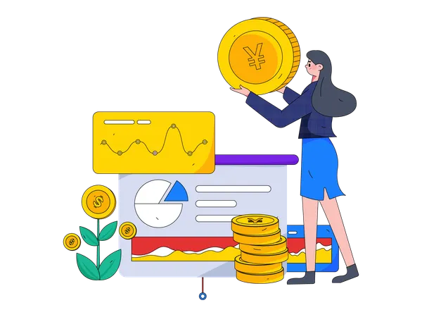 Girl doing financial analysis  Illustration