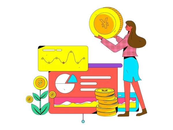 Girl doing financial analysis  Illustration