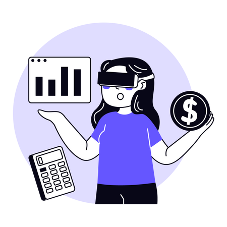 Girl doing Financial Analysis in metaverse  Illustration