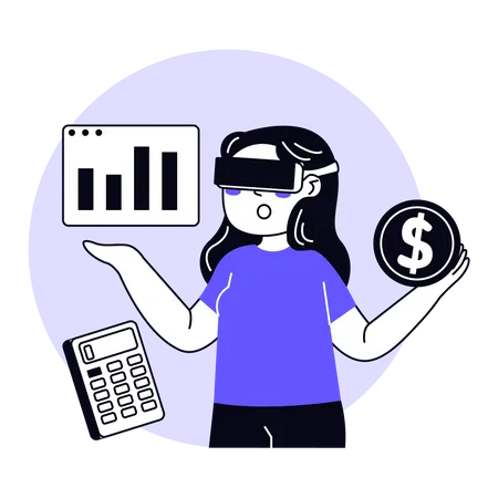 Girl doing Financial Analysis in metaverse  Illustration