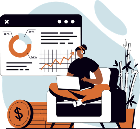 Girl doing financial analysis using laptop  Illustration