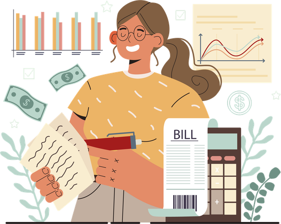 Girl doing financial calculation  Illustration