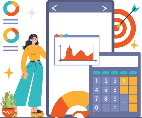 Girl doing financial calculation with target  Illustration