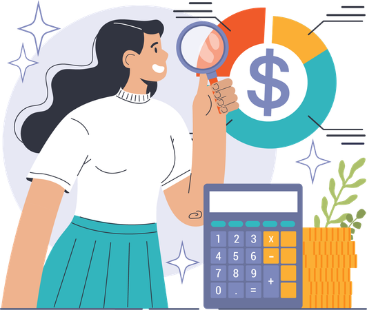 Girl doing financial research  Illustration