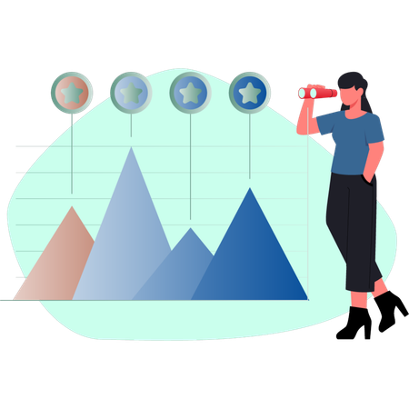Girl doing financial research data analysis  Illustration