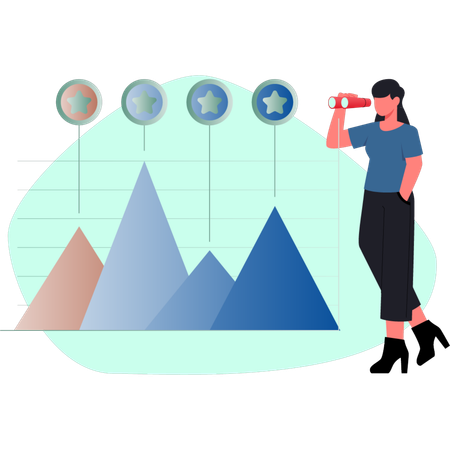 Girl doing financial research data analysis  Illustration