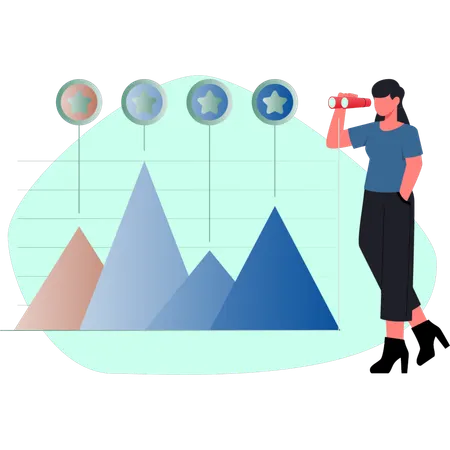 Girl doing financial research data analysis  Illustration