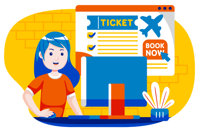 Girl doing flight booking  Illustration