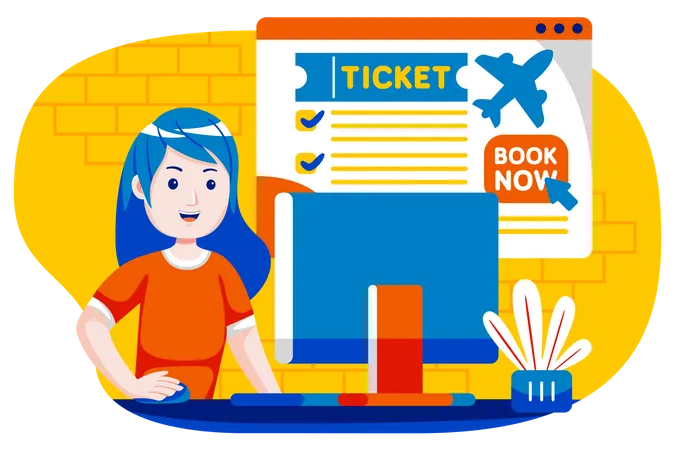 Girl doing flight booking  Illustration