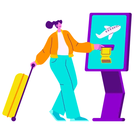 Girl doing flight check in  Illustration