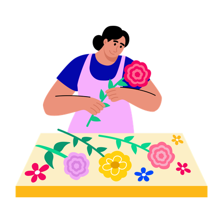 Girl doing floral decoration  Illustration
