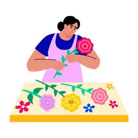 Girl doing floral decoration  Illustration