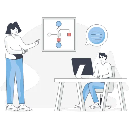 Girl doing flowchart presentation  Illustration
