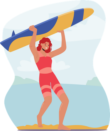 Girl doing for surfing  Illustration