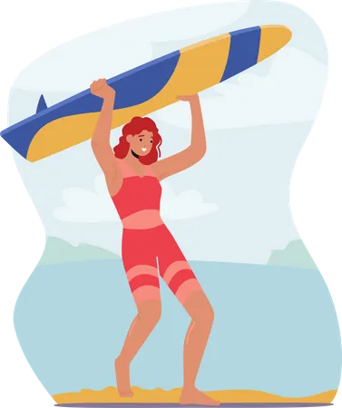 Girl doing for surfing  Illustration