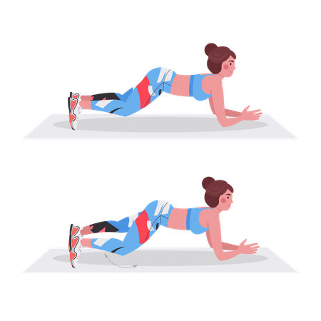 Girl doing Forearm plank with knee dip  Illustration