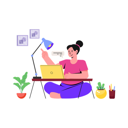 Girl doing Freelance Working  Illustration