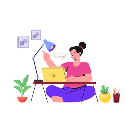 Girl doing Freelance Working  Illustration