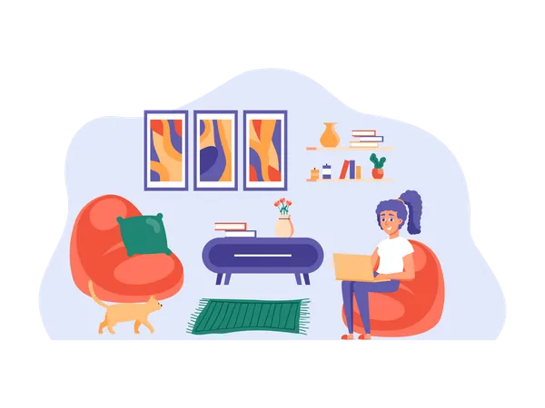 Girl doing freelancing from home  Illustration