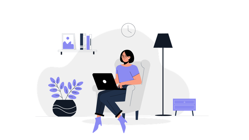 Girl doing freelancing work at home  Illustration