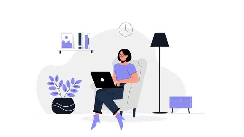 Girl doing freelancing work at home  Illustration