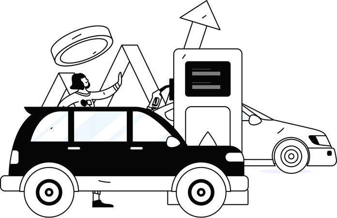 Girl doing Fuel station growth analysis  Illustration