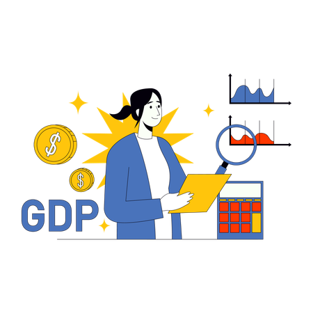 Girl doing GDP research  Illustration