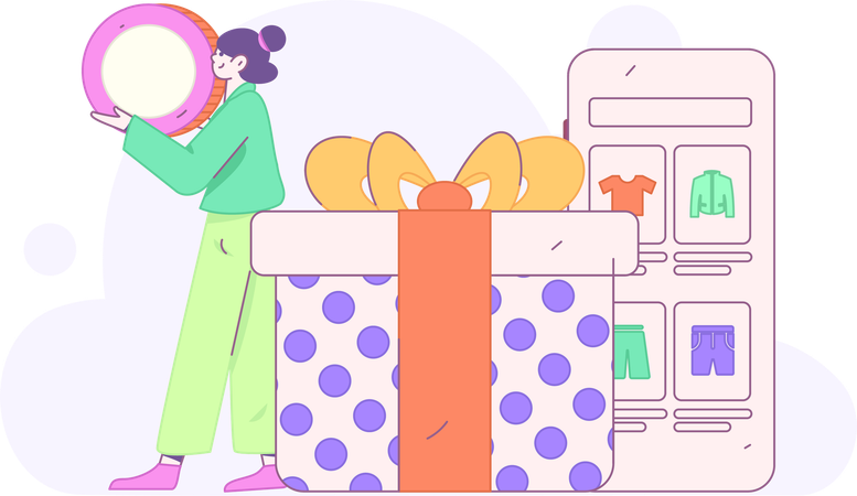 Girl doing gift payment  Illustration